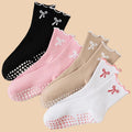 [PACK OF 4] Lovellee Women's Mid-Calf Yoga Socks with Anti-Slip Grip and Bow Design