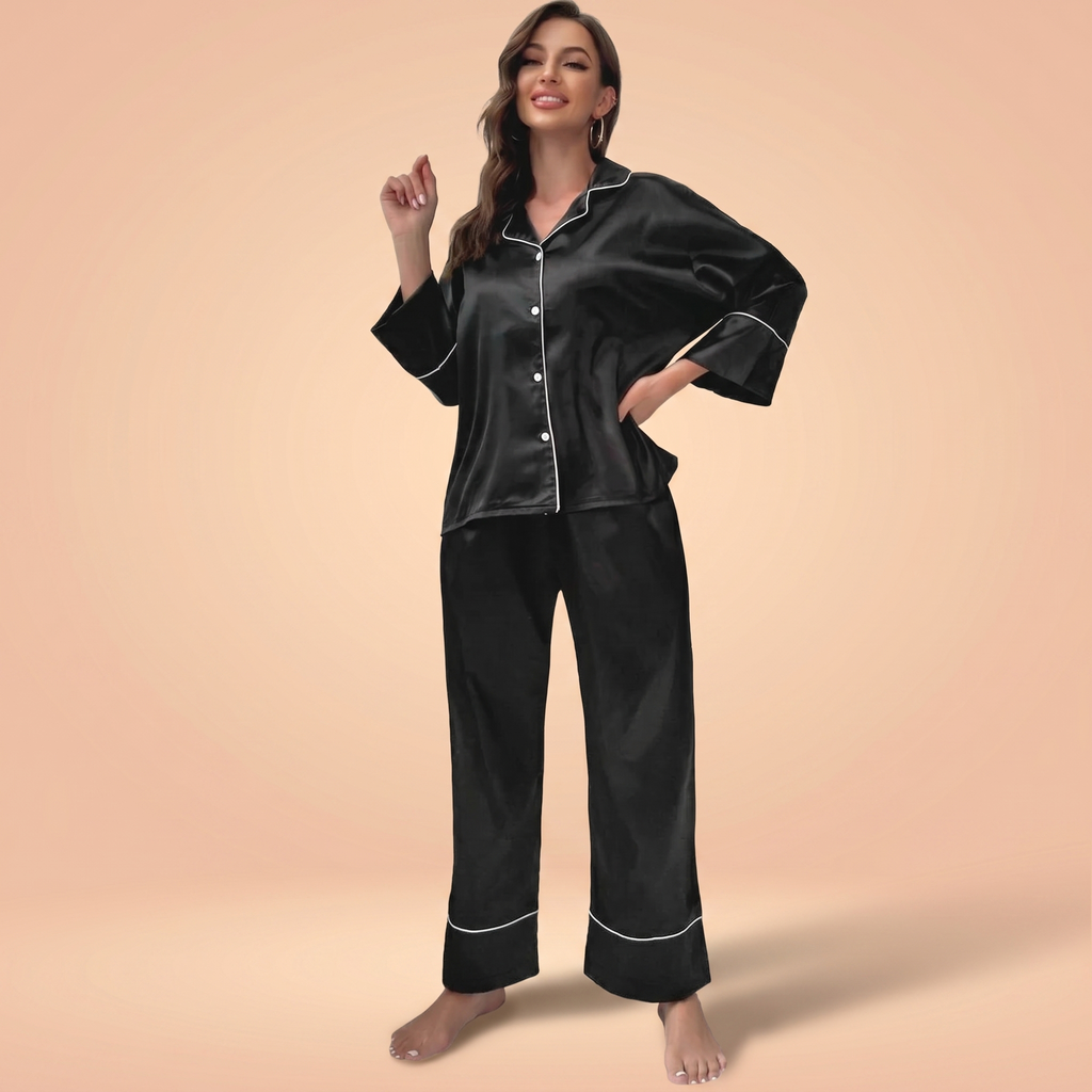 Lovellee Silk Pajama Set with Long Sleeves and Pants