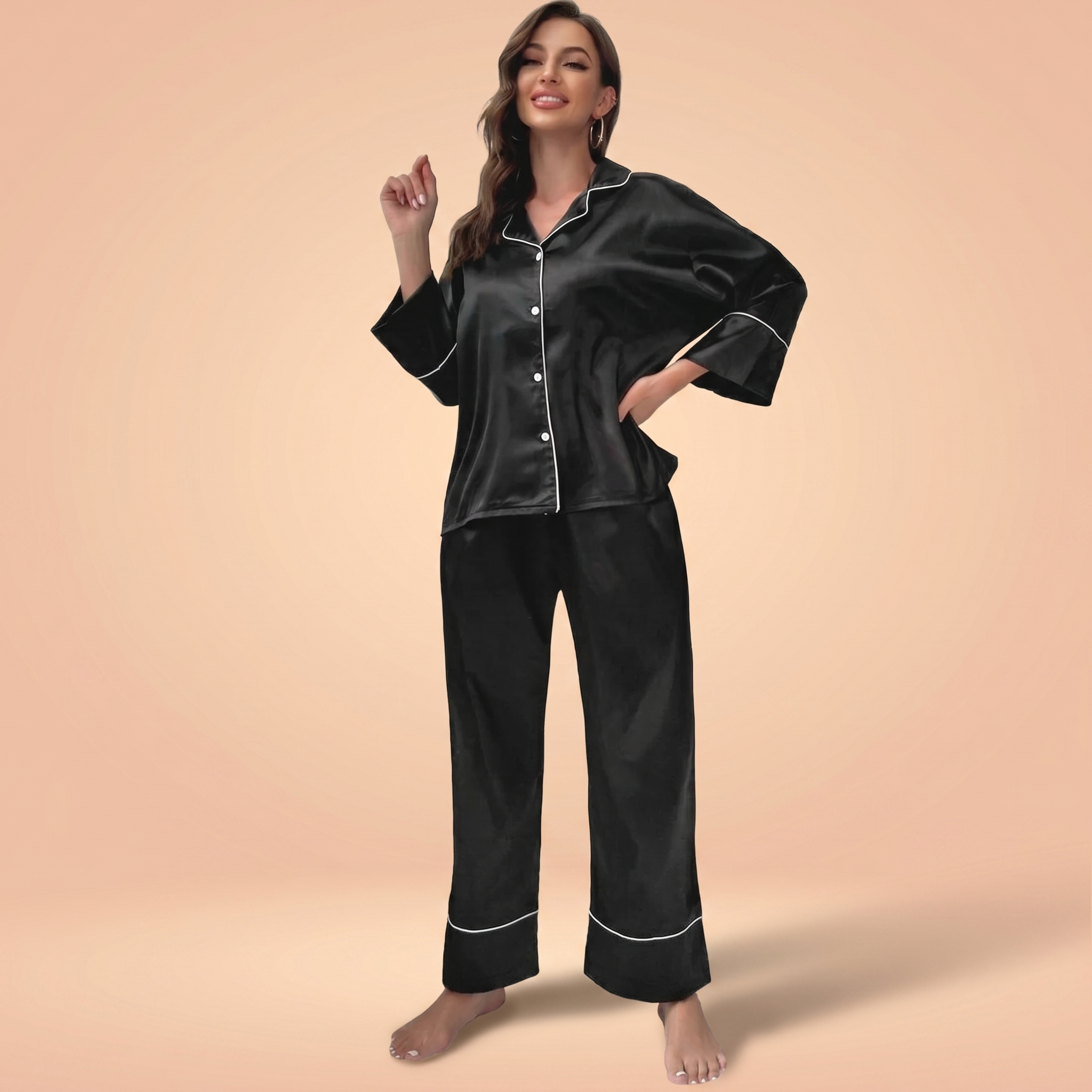 Lovellee Silk Pajama Set with Long Sleeves and Pants