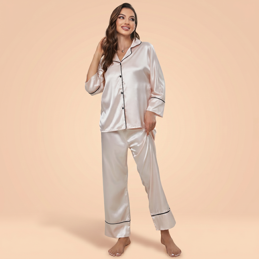 Lovellee Silk Pajama Set with Long Sleeves and Pants