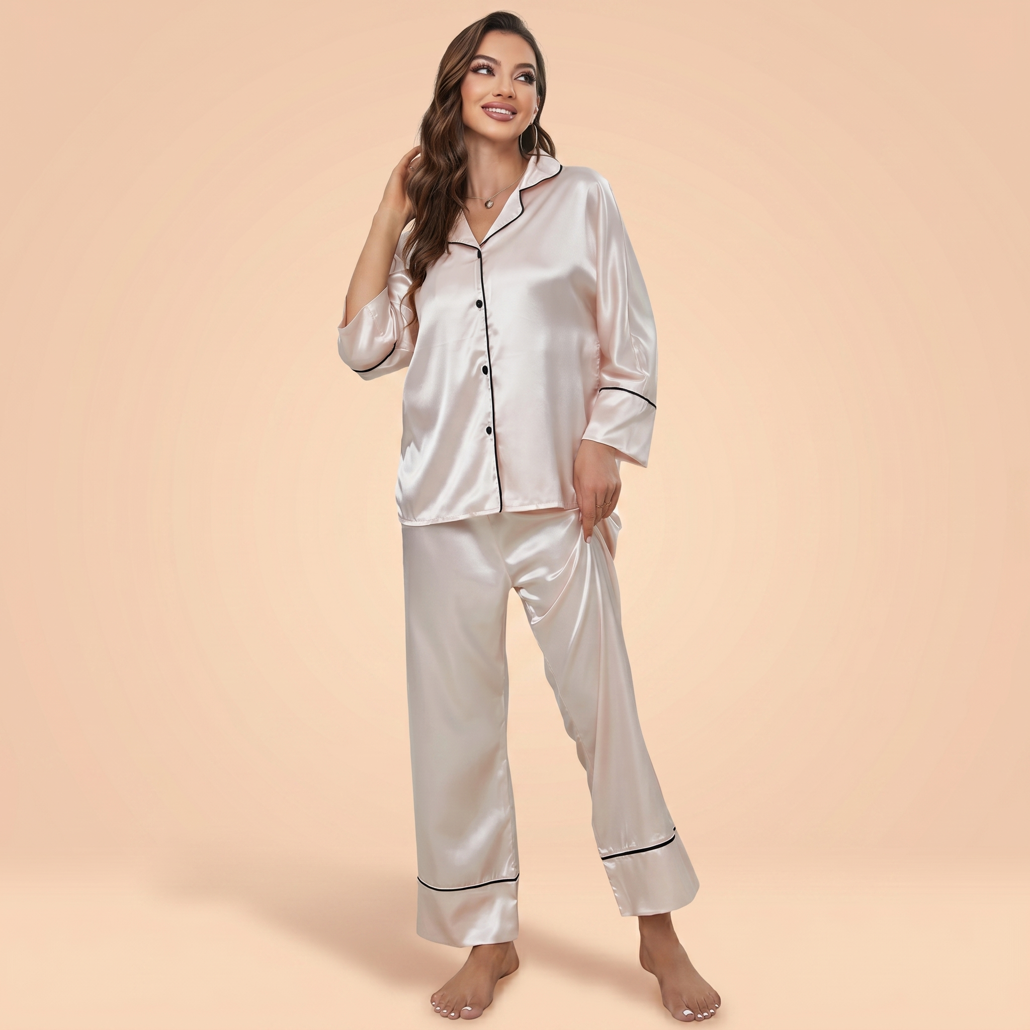 Lovellee Silk Pajama Set with Long Sleeves and Pants