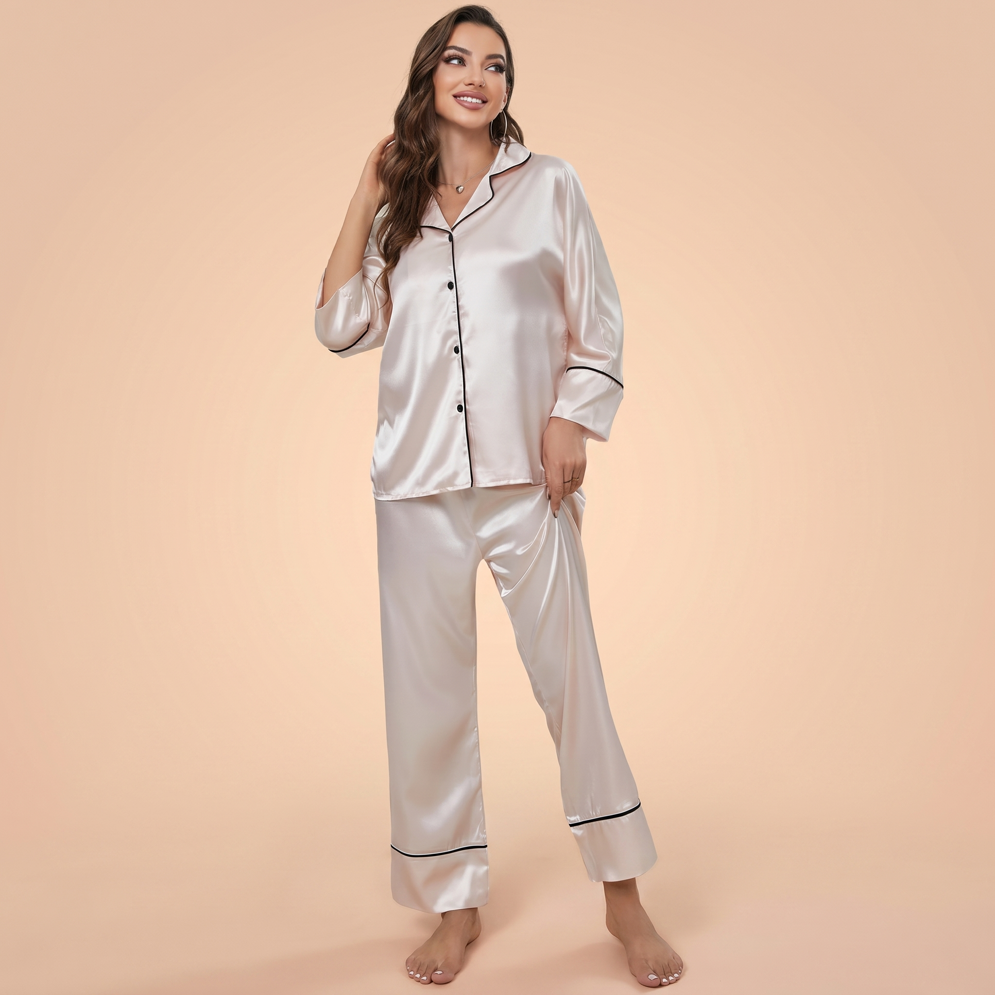 Lovellee Silk Pajama Set with Long Sleeves and Pants