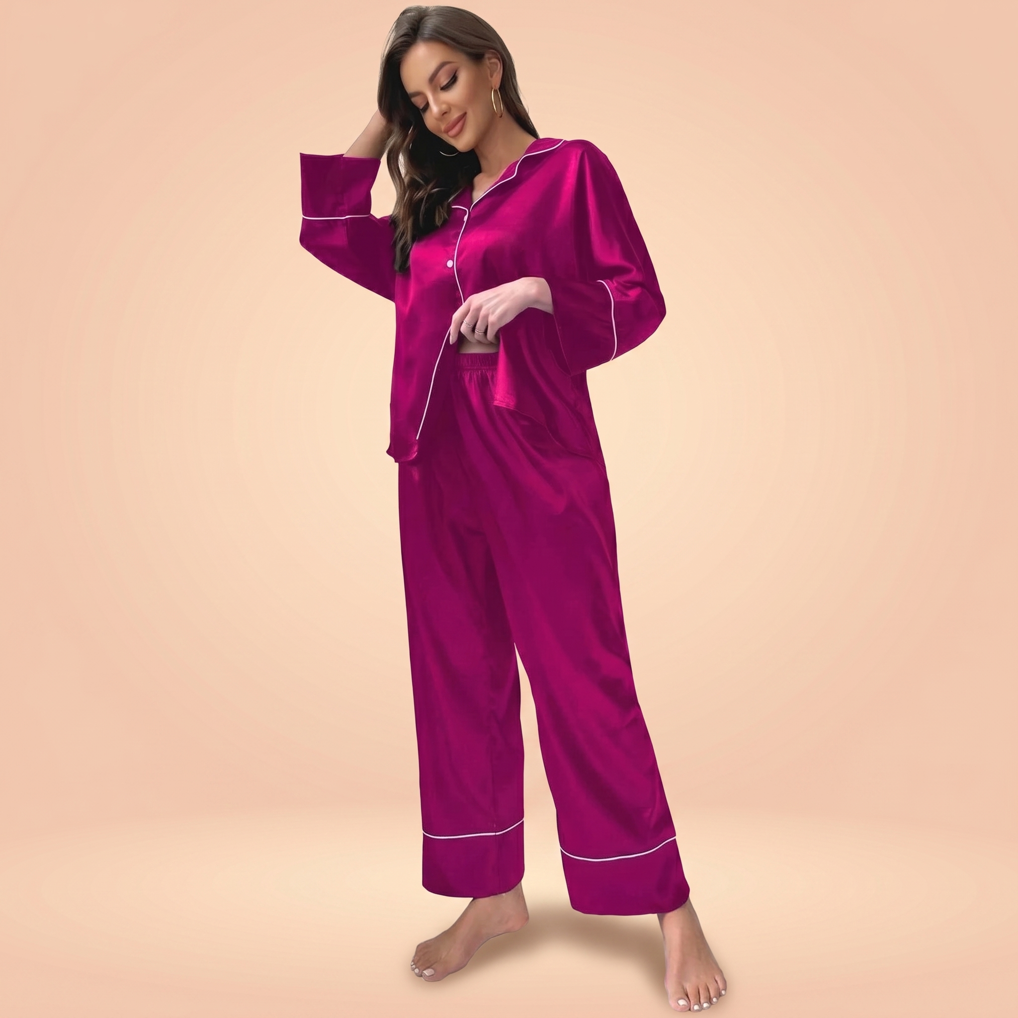Lovellee Silk Pajama Set with Long Sleeves and Pants