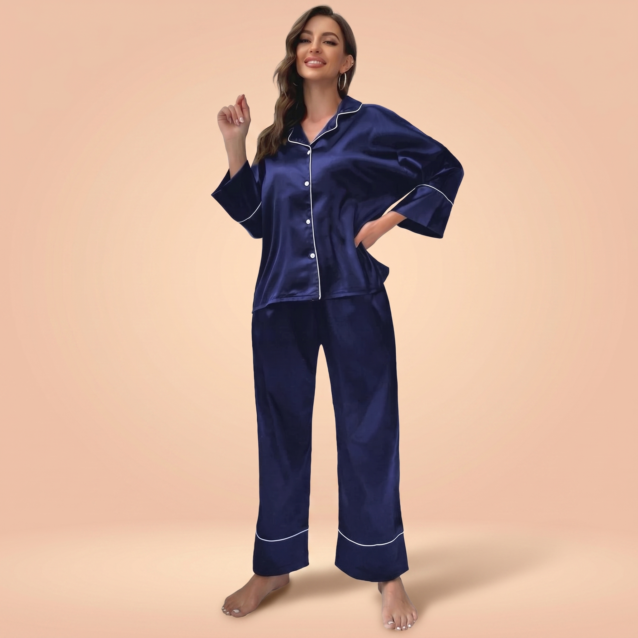 Lovellee Silk Pajama Set with Long Sleeves and Pants