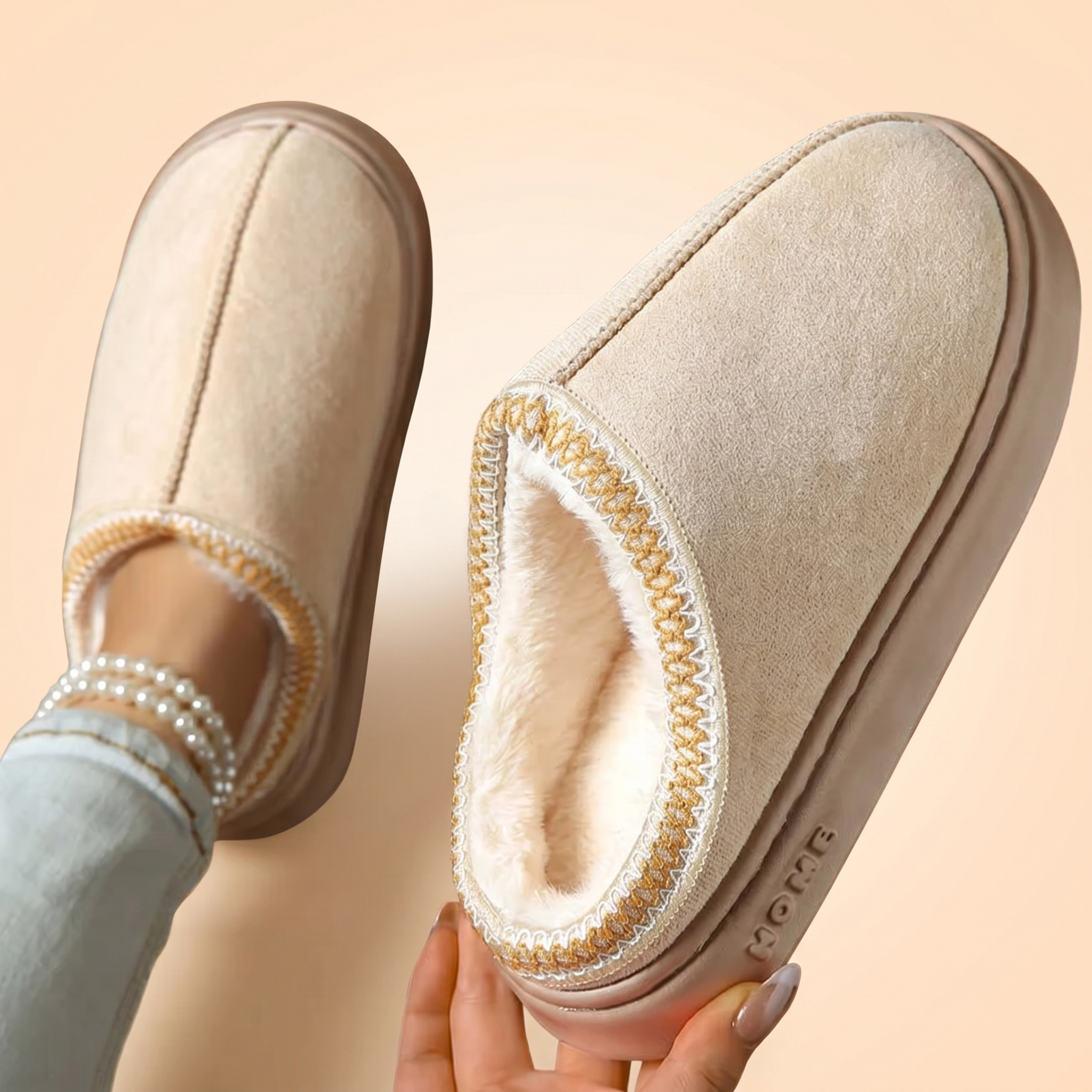Lovellee Faux Suede Home Slippers Warm Cotton Lined Non-Slip