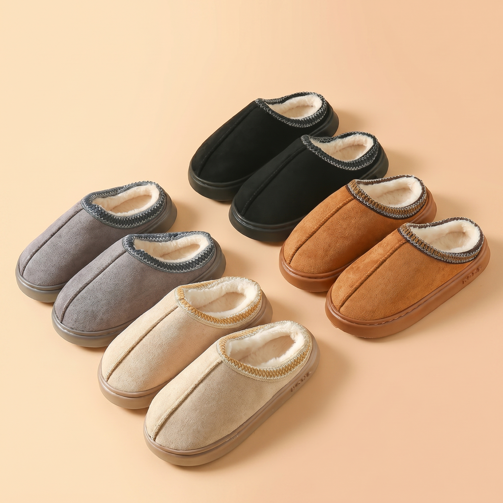 Lovellee Faux Suede Home Slippers Warm Cotton Lined Non-Slip