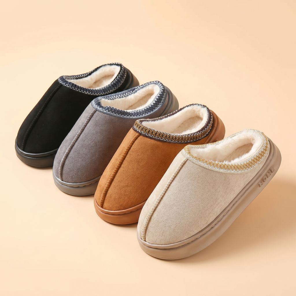 Lovellee Faux Suede Home Slippers Warm Cotton Lined Non-Slip